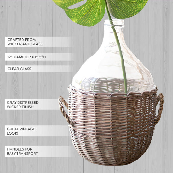 Clear Glass Demi John with Wicker Basket