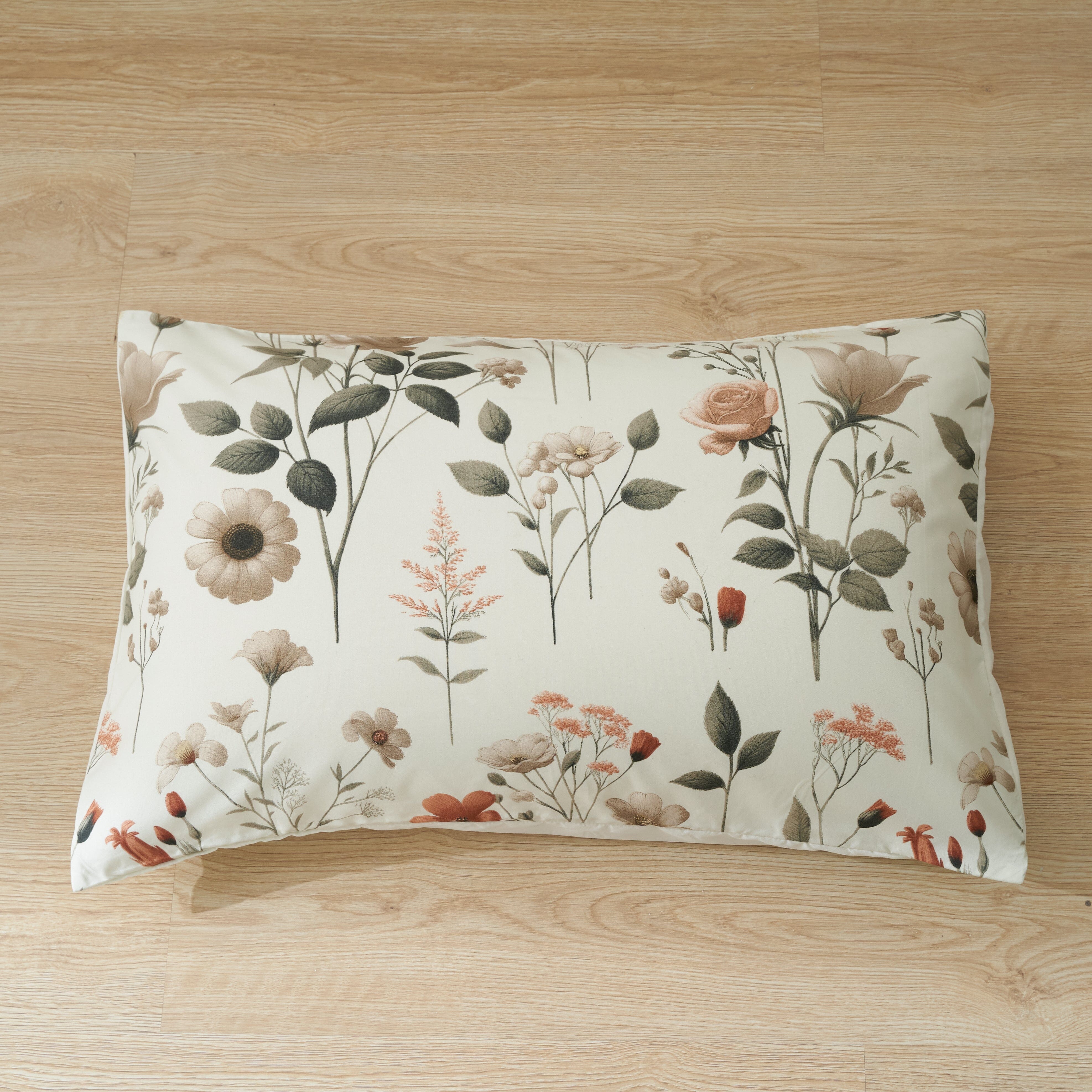 Enchanted Meadow Bed Sheet Set - Floral Harmony in Beige, Rose, and Soft Green, Premium Soft Microfiber, Machine Washable, Deep Pocket 14 - 15 Inches + Flat Sheet-Tolkye