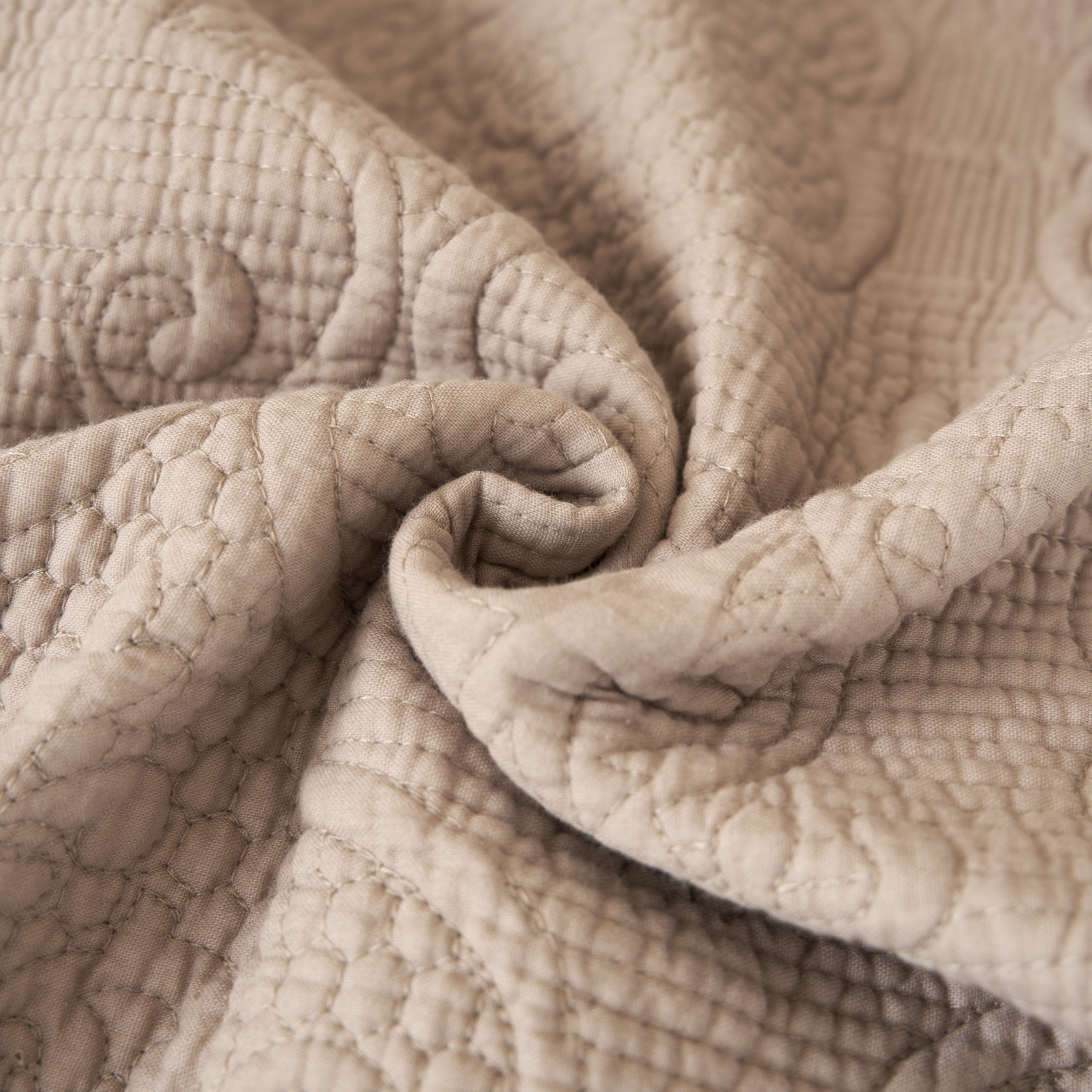 Elegant Fringed Cotton Quilted Throw Blanket - Luxurious Solid Soft Paisley Pattern, Cozy Lightweight Lap Throw, Perfect for Couch or Bed, Neutral Sandy Taupe Tan Beige, 50x60 Inches-Tolkye