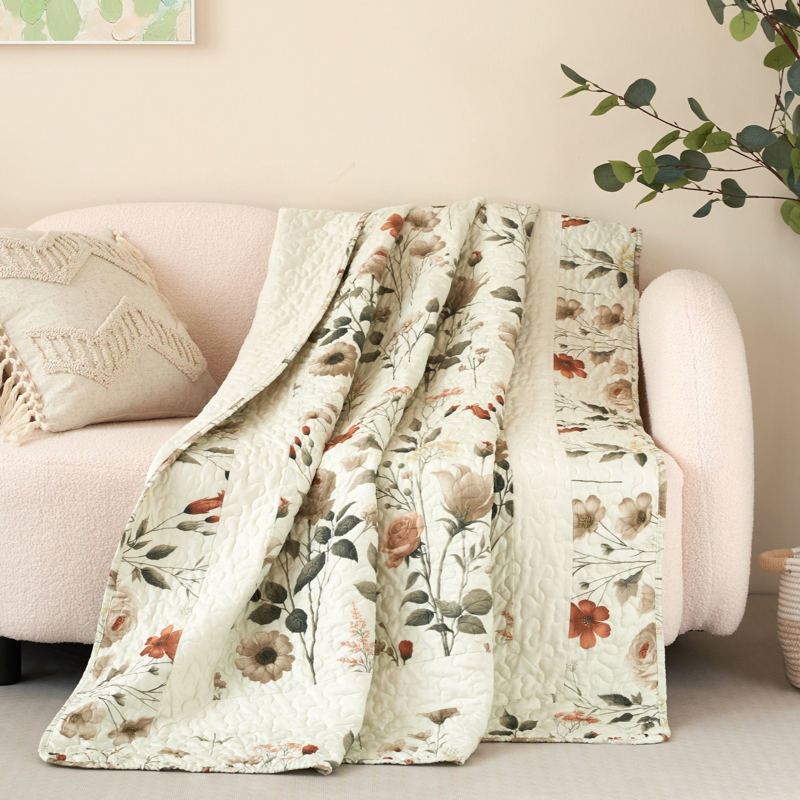 Enchanted Meadow Reversible Floral Cozy Lightweight Lap Throw - Perfect for Couch or Bed, Beige Victorian Garden Pallete, All-Season Comfort, Machine Washable, 50x60 Inches-Tolkye