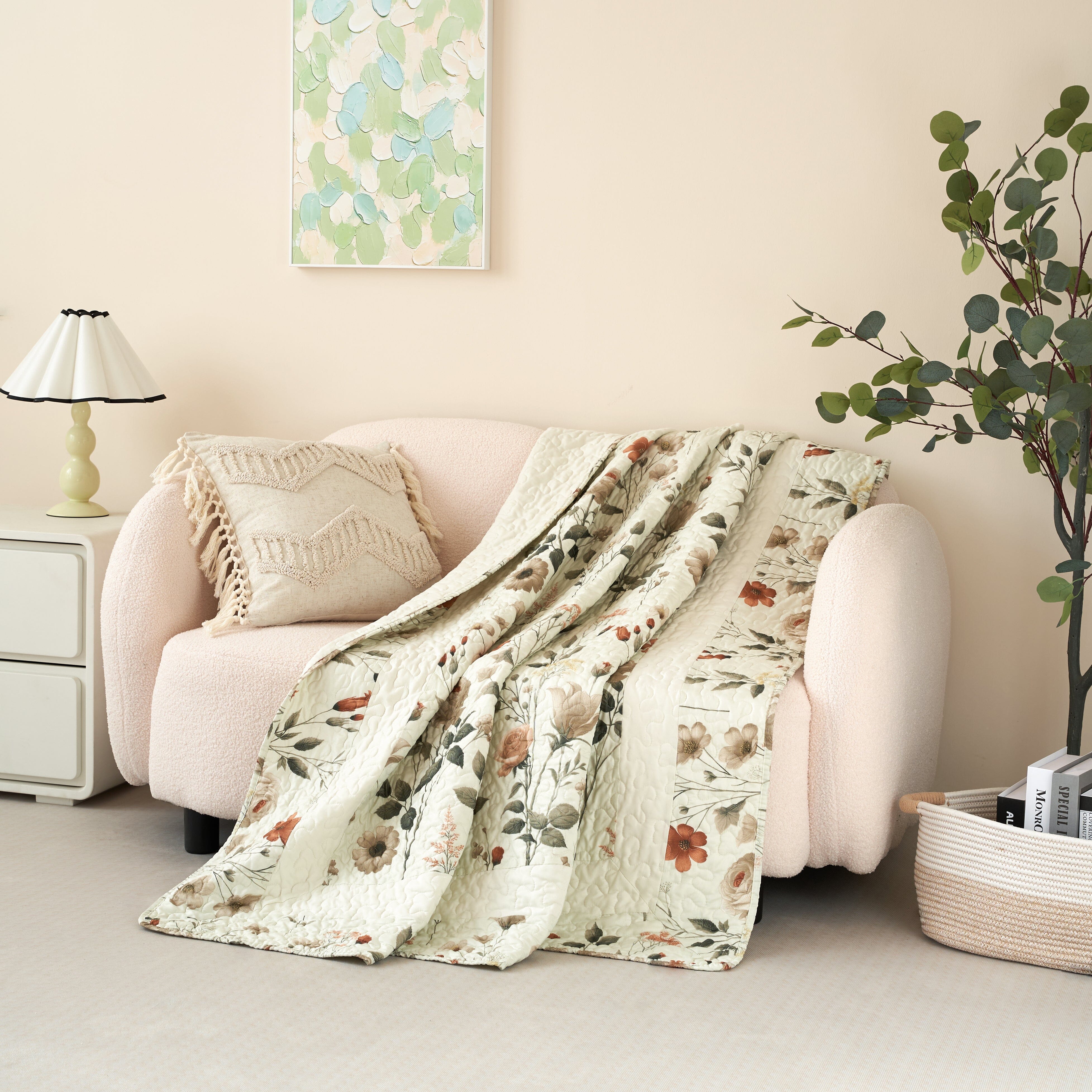 Enchanted Meadow Reversible Floral Cozy Lightweight Lap Throw - Perfect for Couch or Bed, Beige Victorian Garden Pallete, All-Season Comfort, Machine Washable, 50x60 Inches-Tolkye