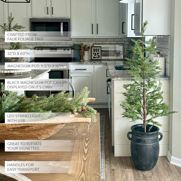 Large Lit Faux Pine Tree with Removable Black Pot