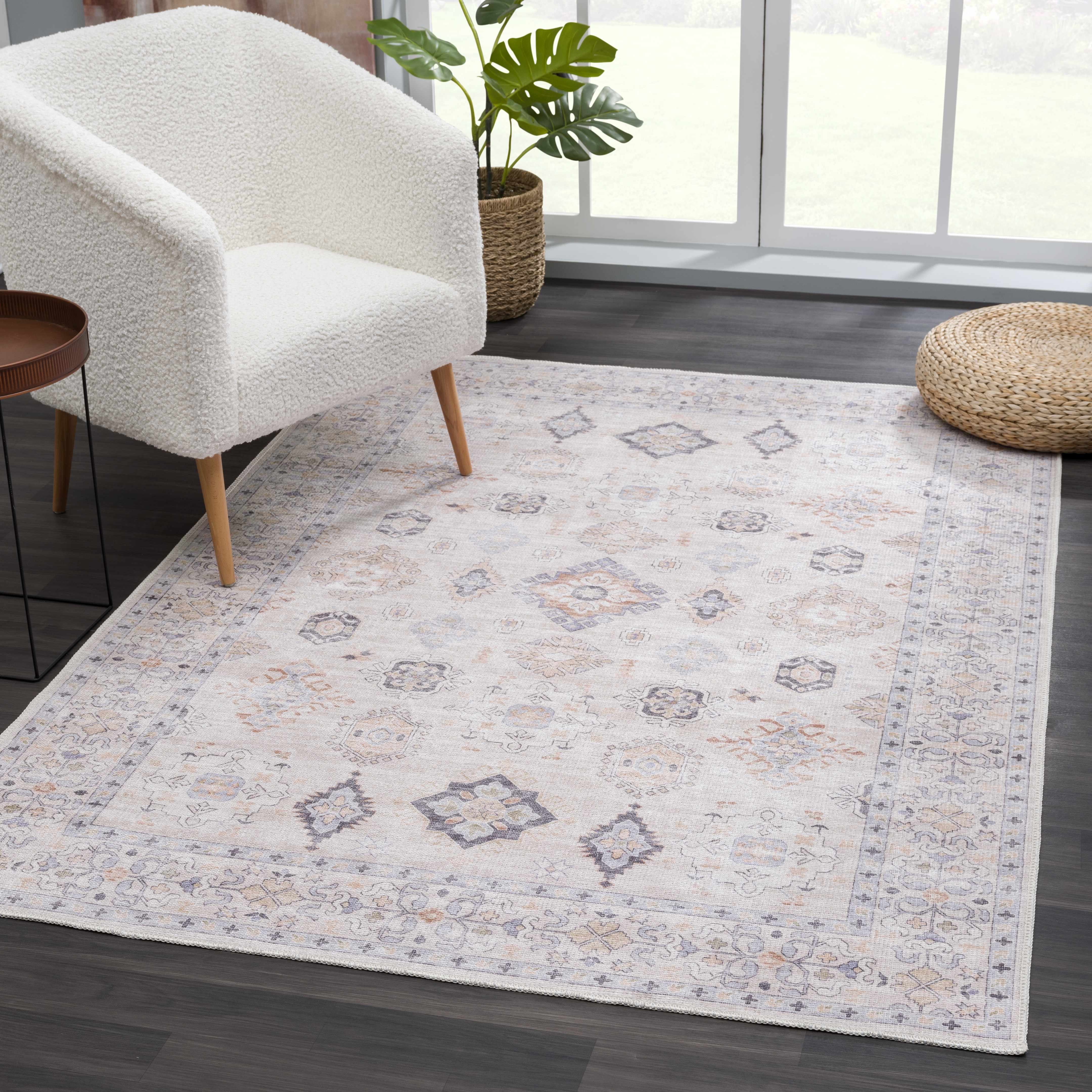 Denim Beige Vintage Washable Area Rug