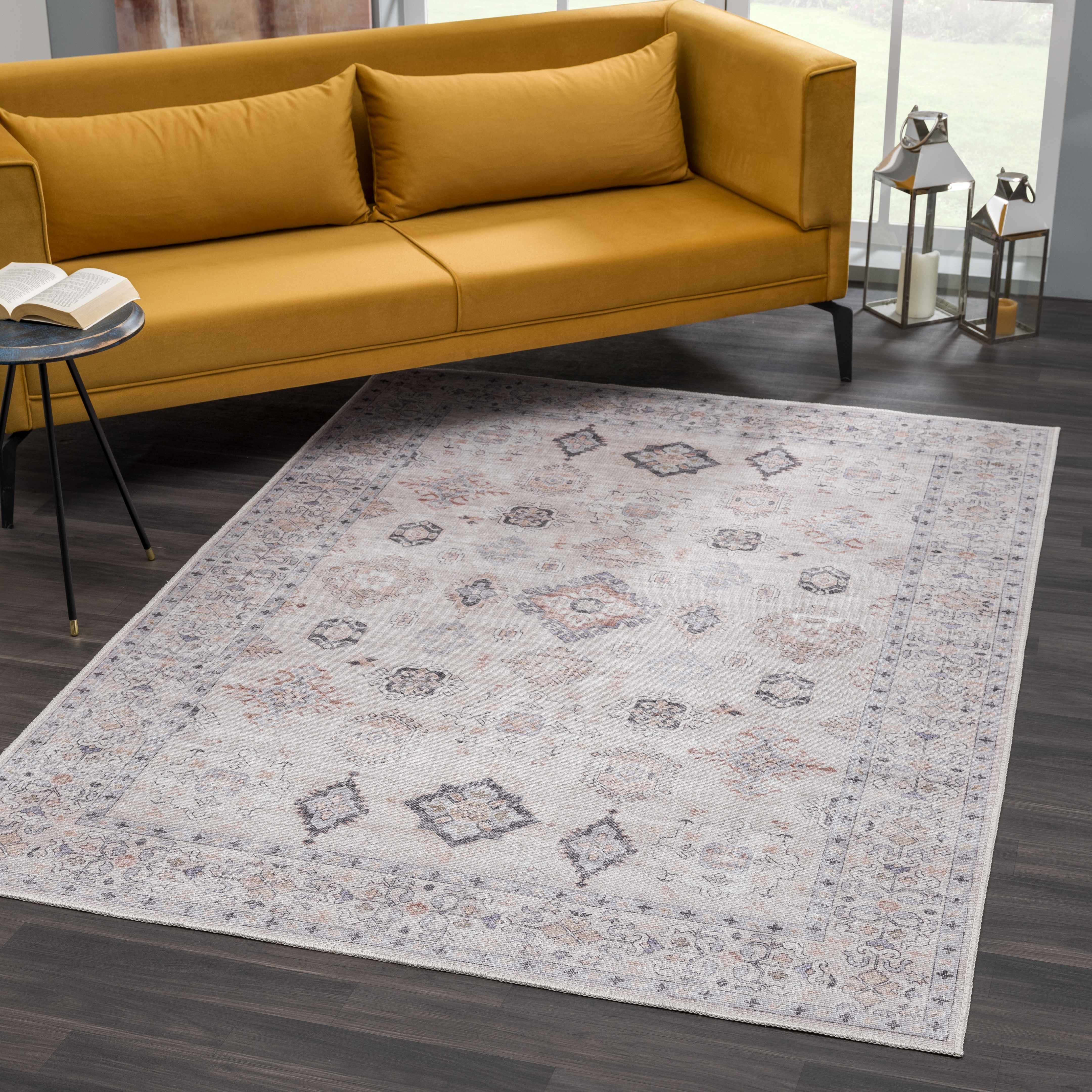 Denim Beige Vintage Washable Area Rug