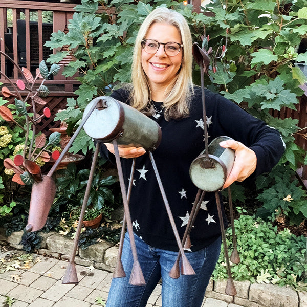 Indoor/Outdoor Painted Metal Reindeer Planters, Set of Two