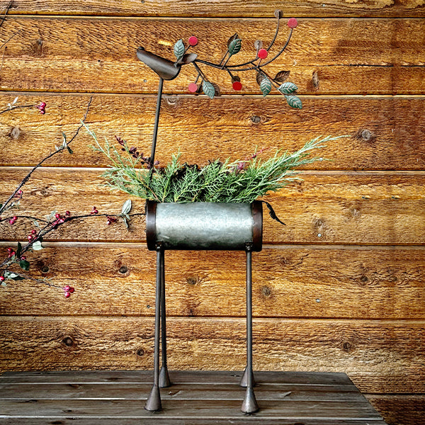 Indoor/Outdoor Painted Metal Reindeer Planters, Set of Two