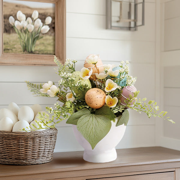 Easter Faux Floral Arrangement with White Vase