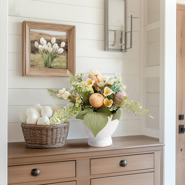 Easter Faux Floral Arrangement with White Vase