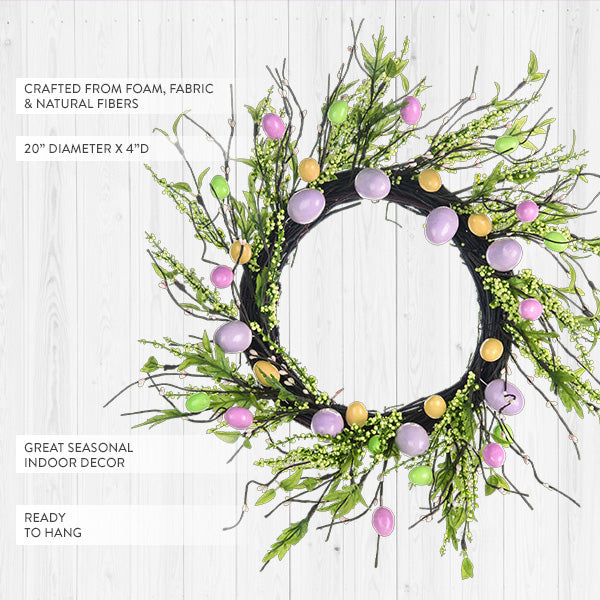 20 Inch Pastel Colored Easter Wreath