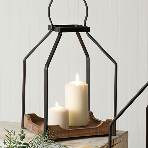 Metal and Wood Lanterns, Set of Two