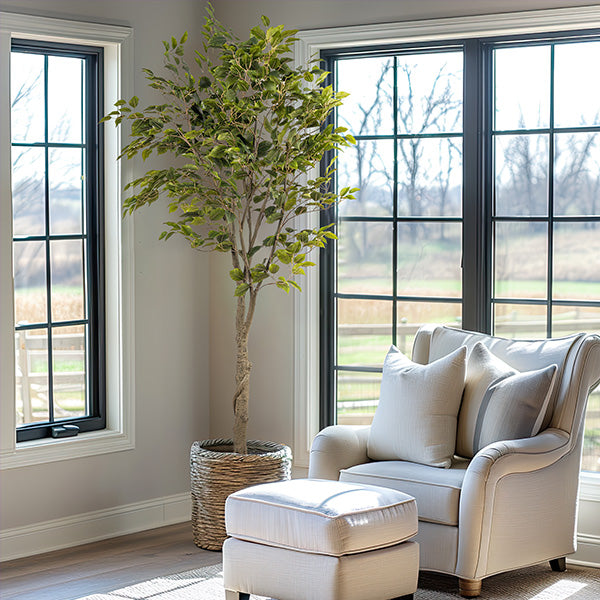 6 Foot Ficus Indoor Faux Tree in Black Pot