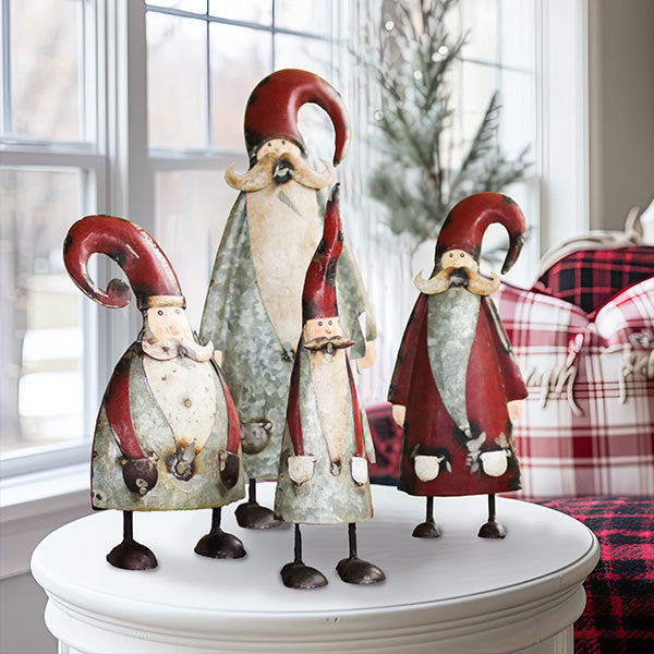 Galvanized Metal Tabletop Santas, Set of 4