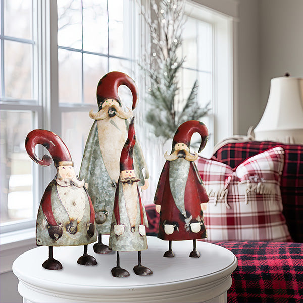 Galvanized Metal Tabletop Santas, Set of 4