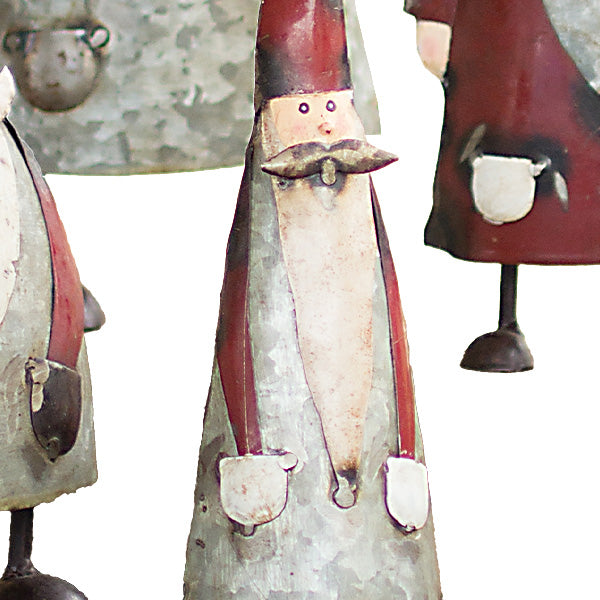 Galvanized Metal Tabletop Santas, Set of 4