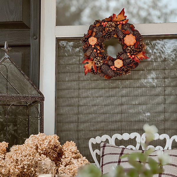 13 Inch Foliage and Pinecone Fall Wreath