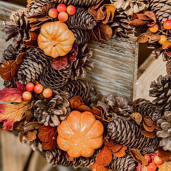 13 Inch Foliage and Pinecone Fall Wreath
