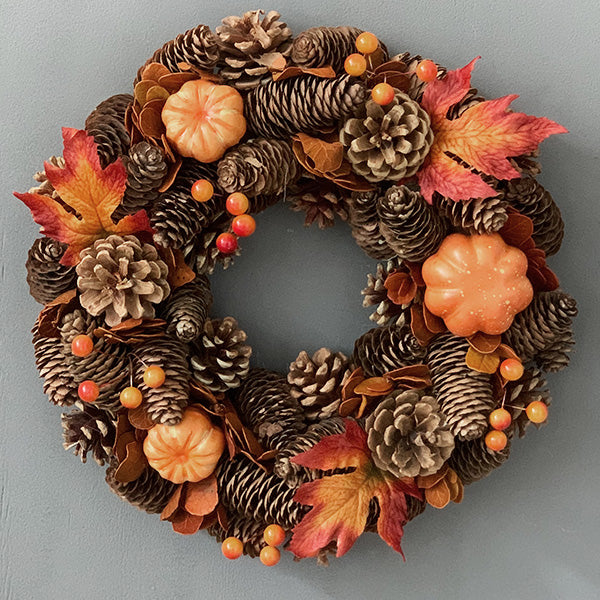 13 Inch Foliage and Pinecone Fall Wreath