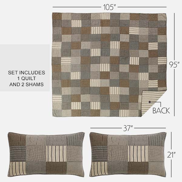 Handmade Reversible Feedsack Patchwork Quilt with 2 Shams, Pick Your Size