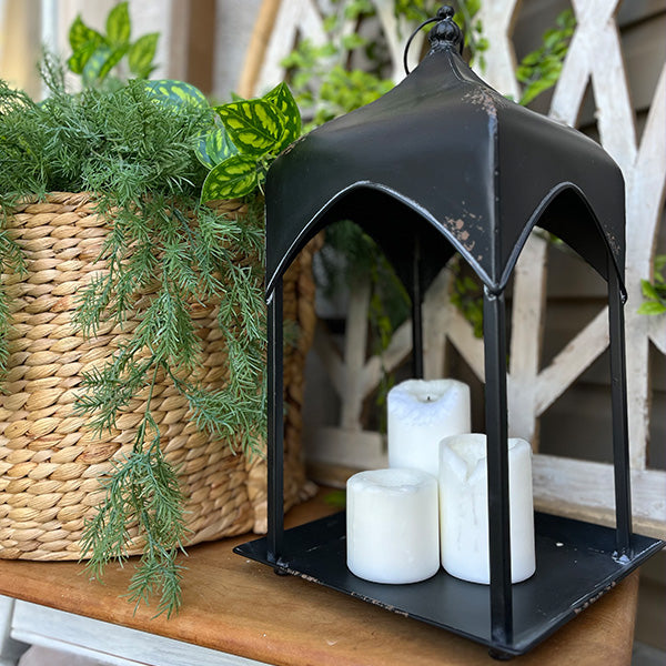Distressed Black Iron Hanging Lanterns, Set of 2