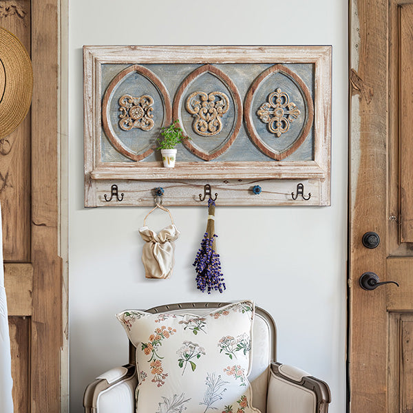 French Provincial Wooden Shelf with Hooks
