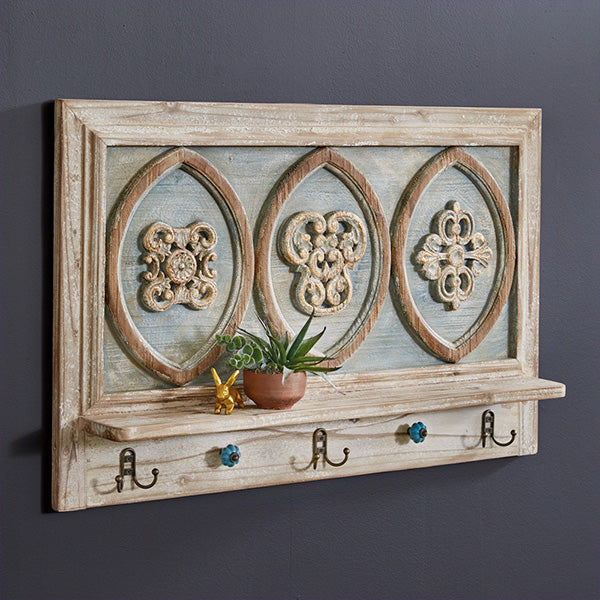 French Provincial Wooden Shelf with Hooks
