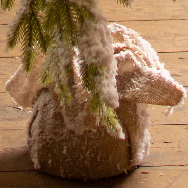 Artificial Frosted Snowy Christmas Tree with Burlap Sack