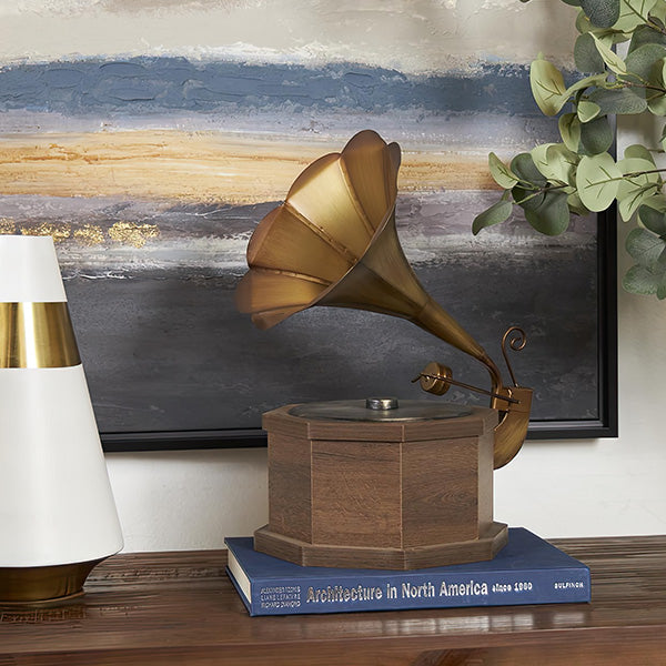 Wood and Copper Finish Decorative Gramophone