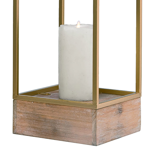 Geometric Metal and Wooden Lanterns, Set of 2