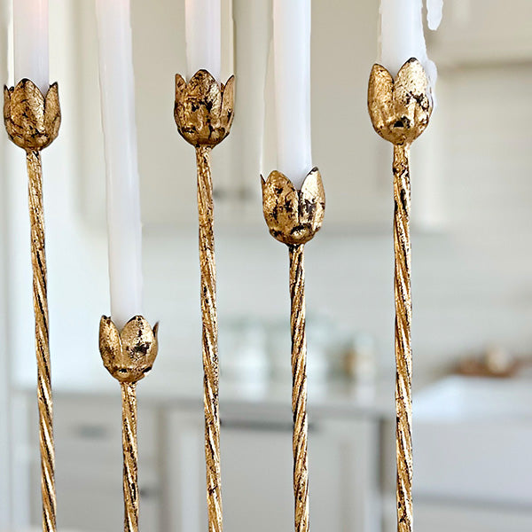 20 Inch Flower Shaped Gold Candle Holder