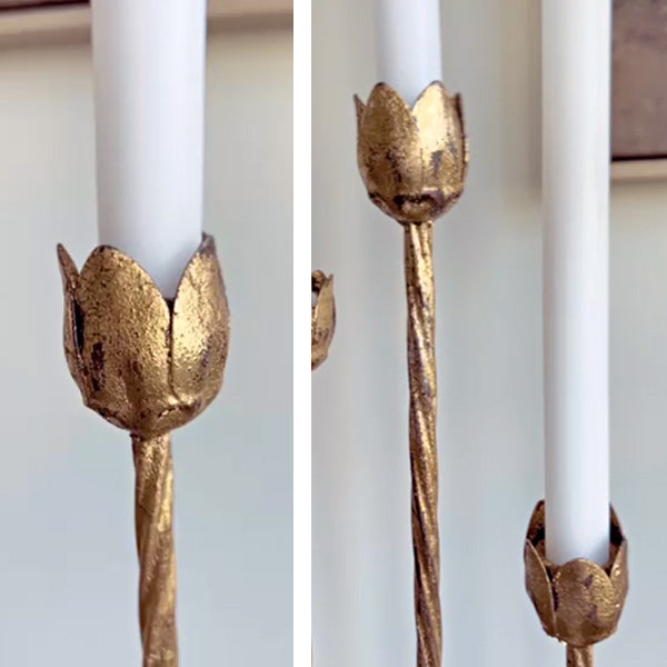 20 Inch Flower Shaped Gold Candle Holder