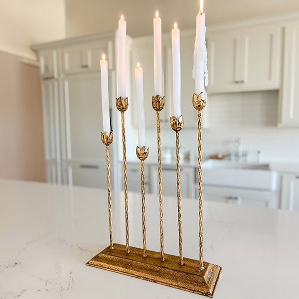 20 Inch Flower Shaped Gold Candle Holder
