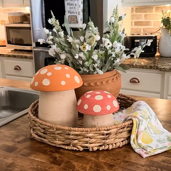 Clay Whimsical Mushroom Canisters, Set of 2