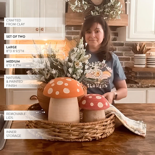 Clay Whimsical Mushroom Canisters, Set of 2