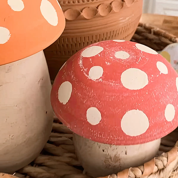 Clay Whimsical Mushroom Canisters, Set of 2