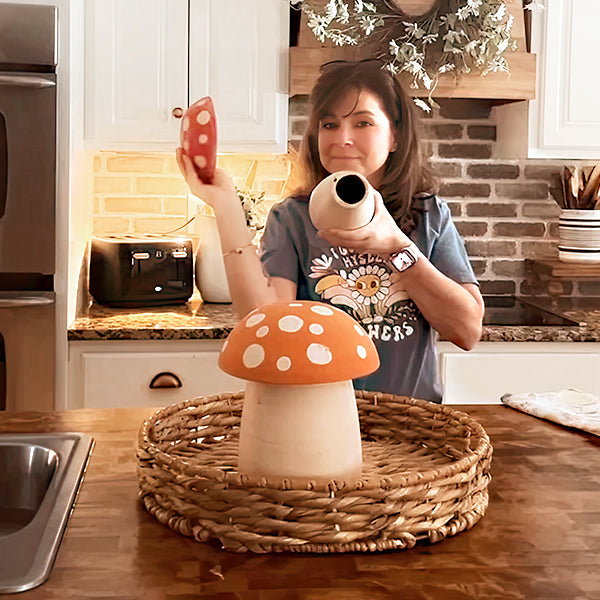 Clay Whimsical Mushroom Canisters, Set of 2