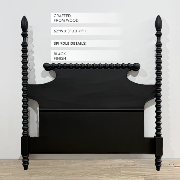 71 Inch Matte Black Spindle Headboard