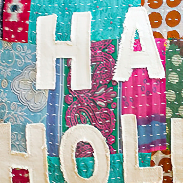 Happy Holidays Kantha Pillow
