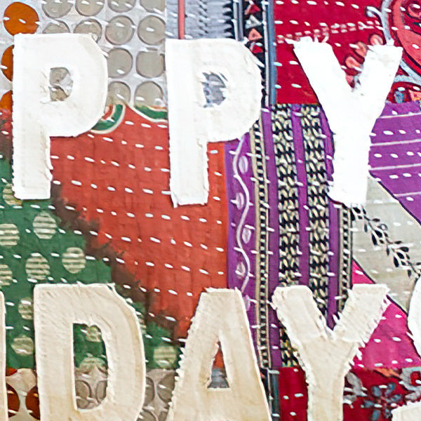Happy Holidays Kantha Pillow
