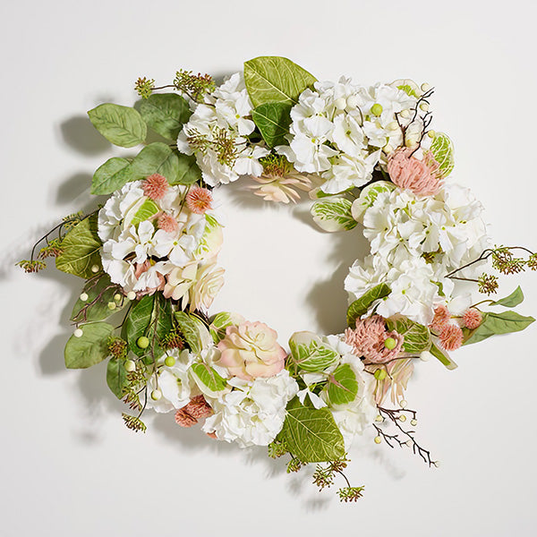 28 Inch Hydrangea and Magnolia Faux Wreath