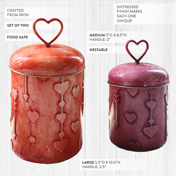 Food Safe Heart Metal Containers, Set of Two
