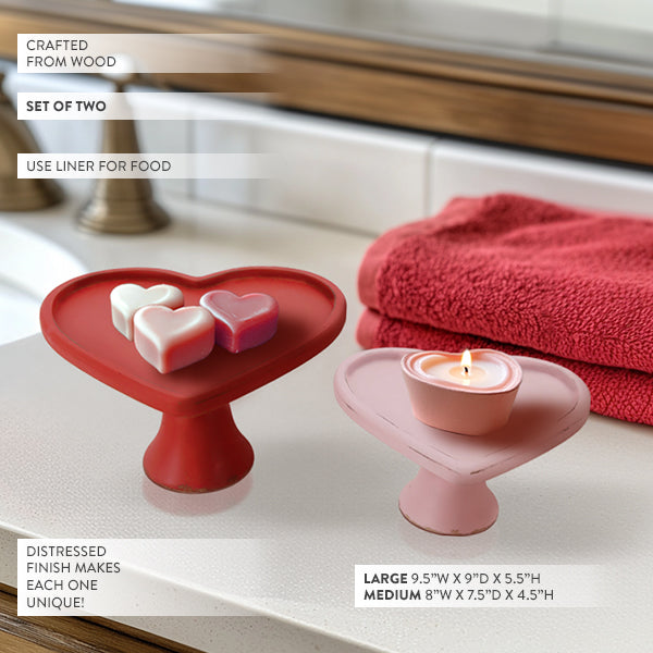 Tabletop Heart Shaped Wood Stands, Set of Two