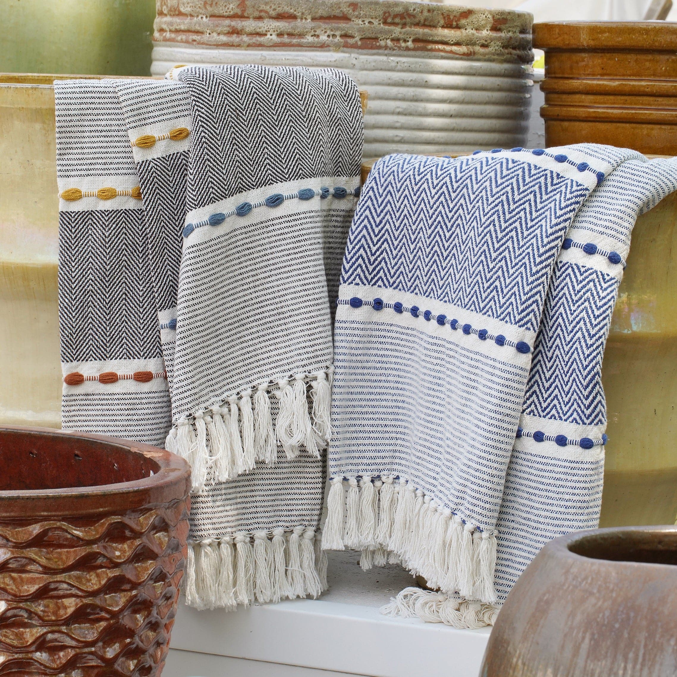 Herringbone Stripe Yarn Dyed Cotton Woven Tassel Throw-Tolkye