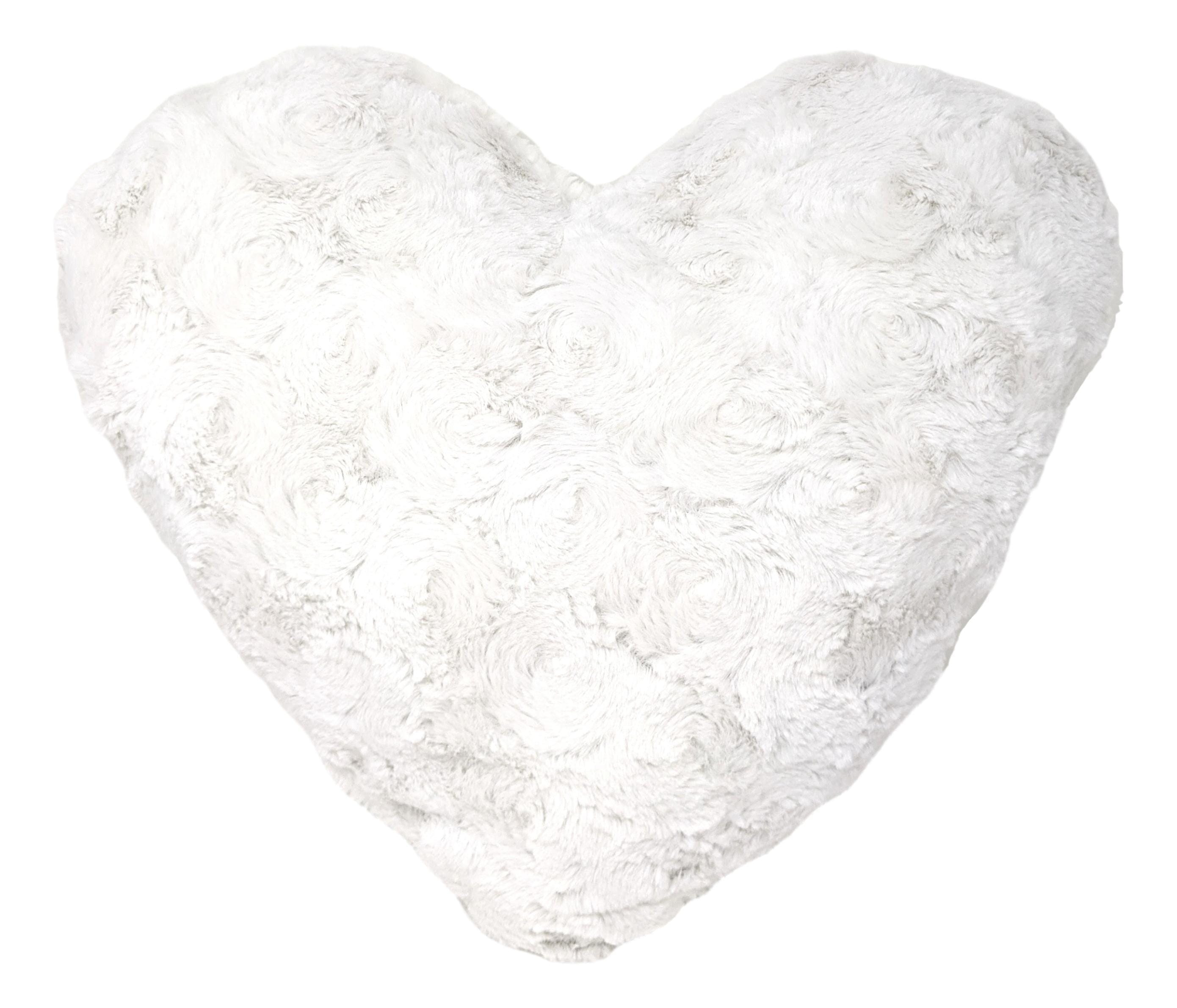 White Luxury Roses Romantic Plush Stuffed Heart Throw Pillow - 16” x 14”
