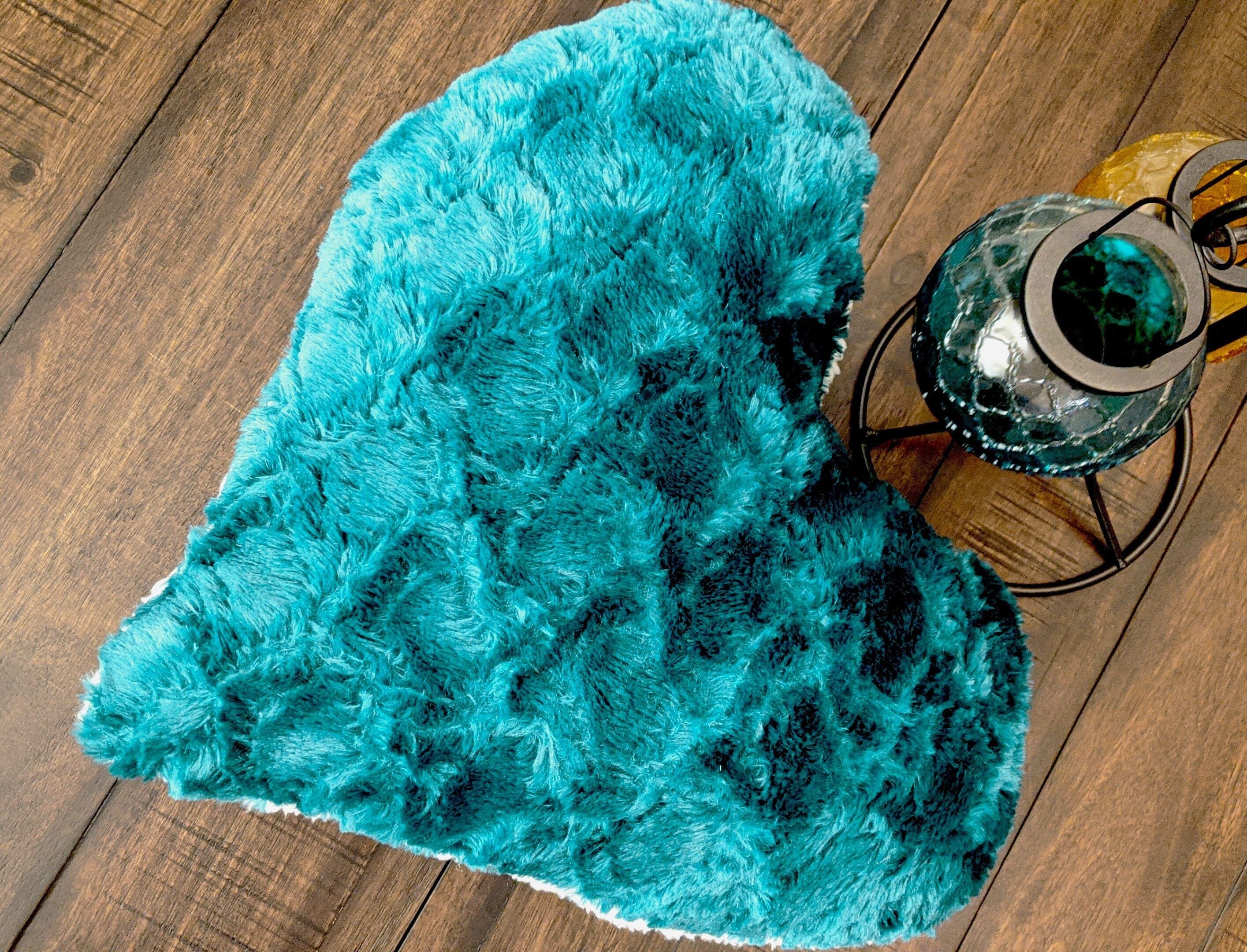 Hand-Made Lucky Irish Teal Green Faux Fur Heart Shaped Throw Pillow - 16” x 14”