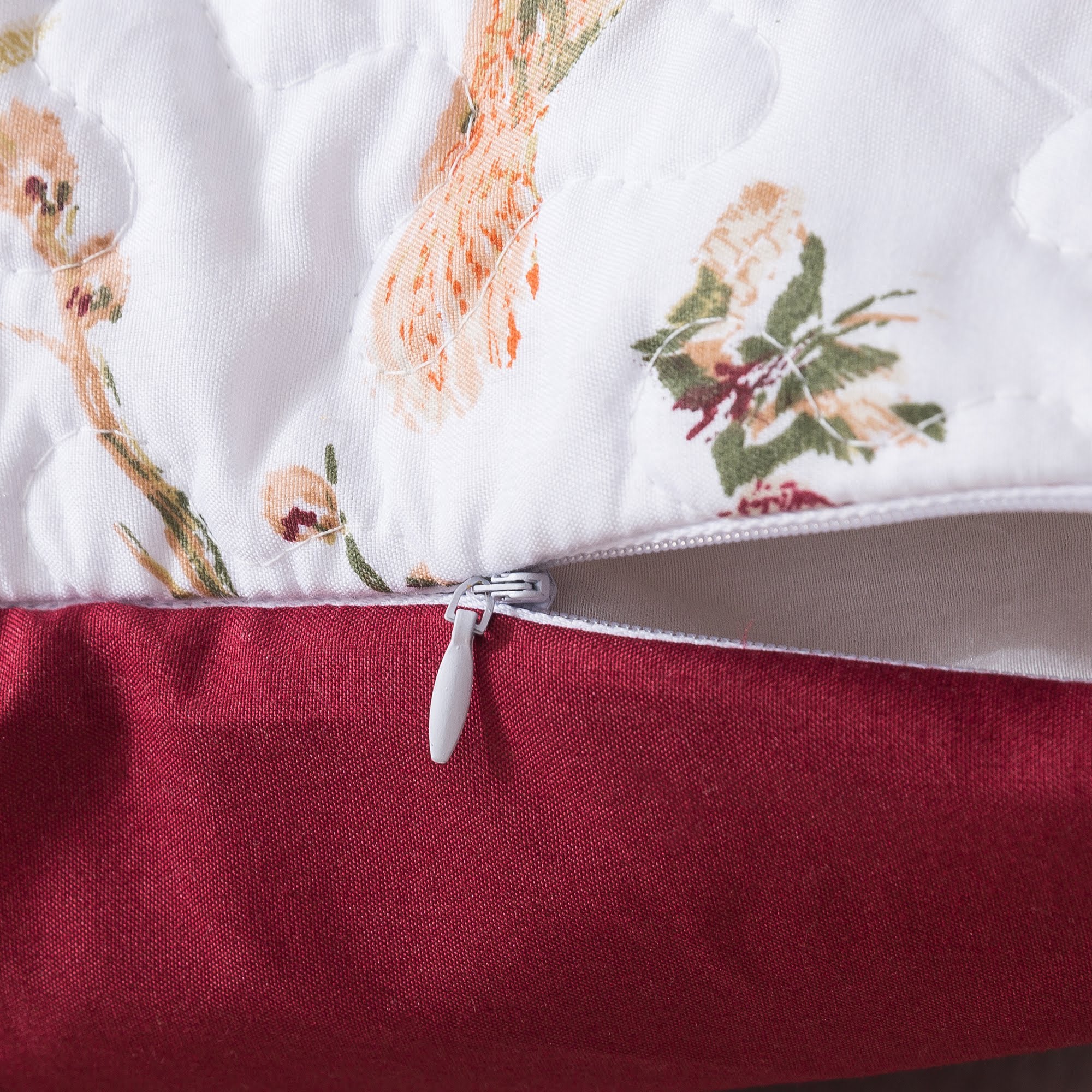 Floral Hummingbirds Burgundy White Vintage Rose Garden Cushion Covers / Euro Sham