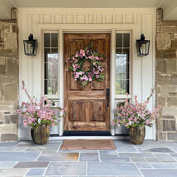 Large Flower Planters with Aged Patina, Set of 2