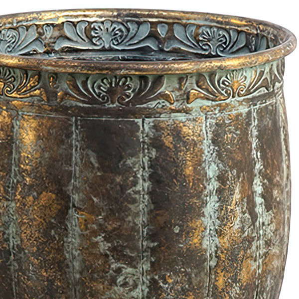 Large Flower Planters with Aged Patina, Set of 2