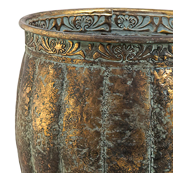 Large Flower Planters with Aged Patina, Set of 2