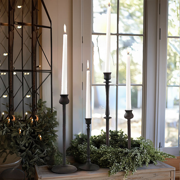 Hand Forged Iron Taper Candle Sticks, Set of 4