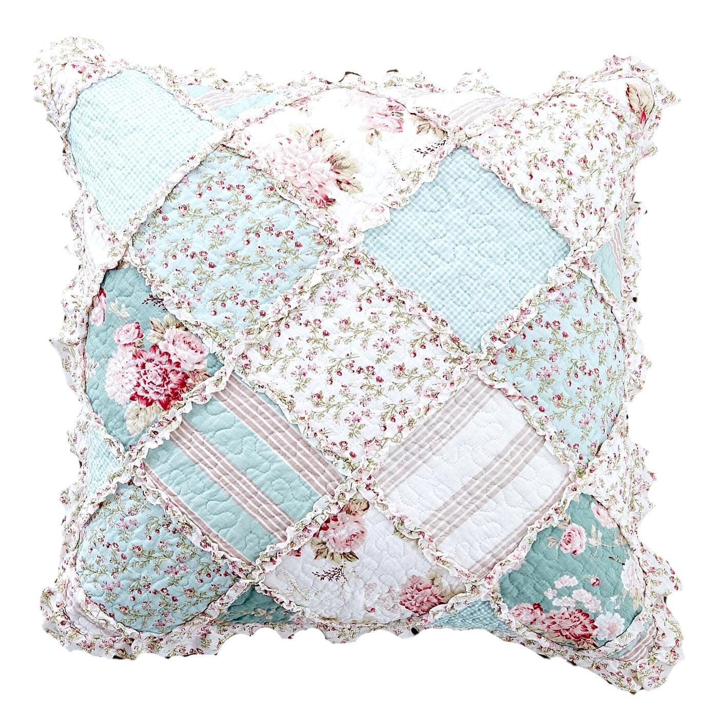 Patchwork Hint of Mint Floral Cotton Patchwork Euro Pillow Cover, 26" x 26"